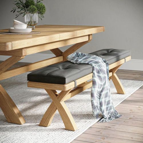 Normandy Oak and Charcoal Fabric Dining Bench with Cross Leg