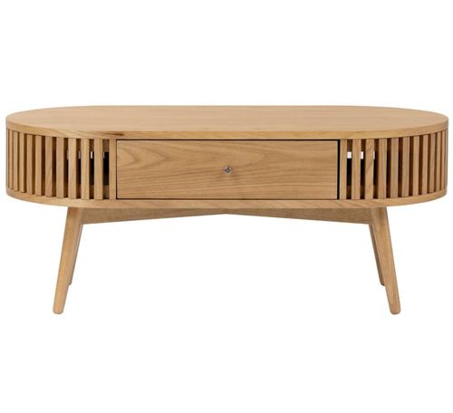 Soho Oak 1 Drawer Oval Slatted Coffee Table