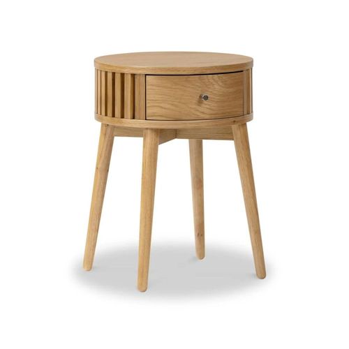 Soho Oak 1 Drawer Slatted Round Side Table