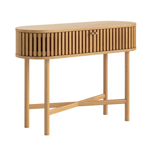 Soho Oak 2 Door Slatted Oval Console Table
