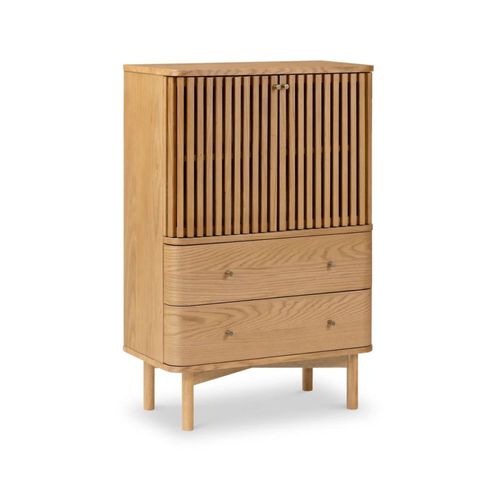 Soho Oak 2 Door Slatted Shoe Cabinet
