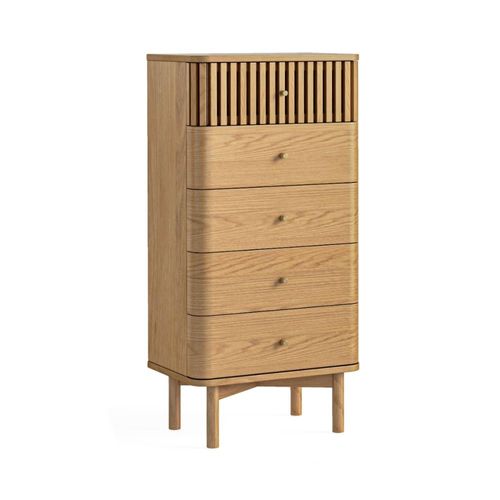 Soho Oak 5 Drawer Slatted Tallboy Chest