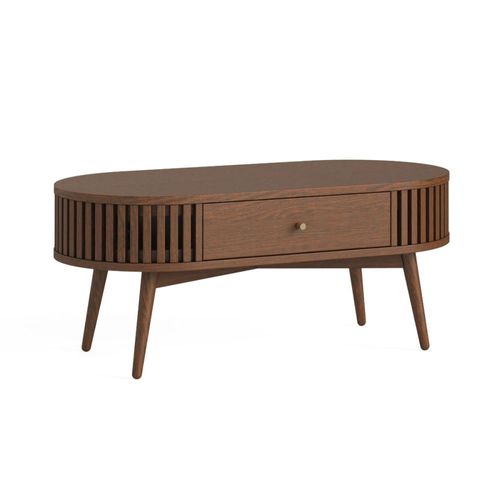 Soho Dark Oak 1 Drawer Oval Slatted Coffee Table