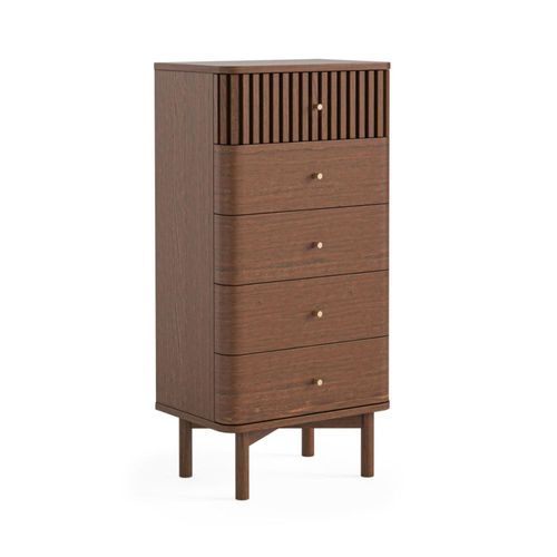 Soho Dark Oak 5 Drawer Slatted Tallboy Chest