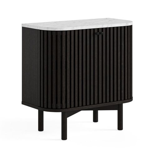 Soho Black 2 Door Slatted Cupboard - White Marble Top