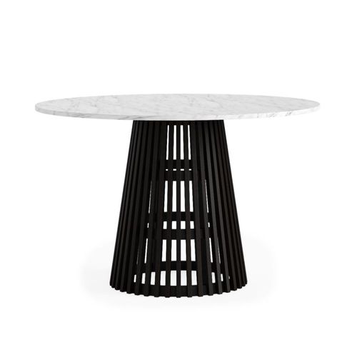 Soho Black 4 Seater Round Dining Table with Slatted Base - White Marble Top - 120cm