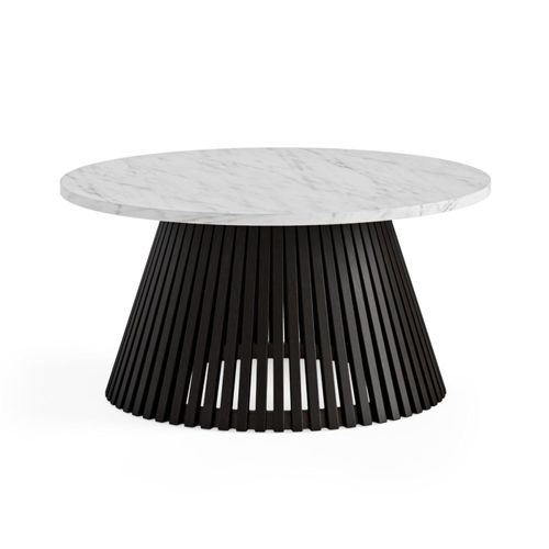 Soho Black Slatted Round Coffee Table - White Marble Top