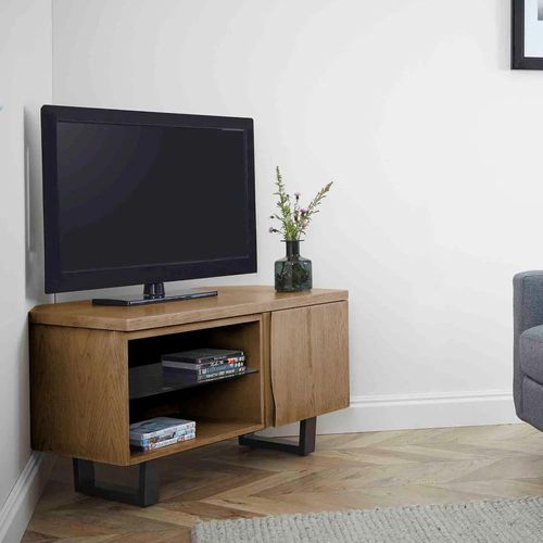 Jersey Oak Industrial Style 90cm Corner TV Unit