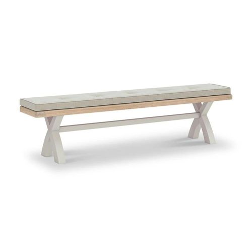 Salcombe Grey Oak and Beige Fabric Dining Bench with Cross Leg