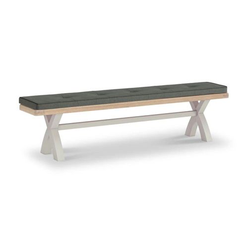 Salcombe Grey Oak and Charcoal Fabric Dining Bench with Cross Leg