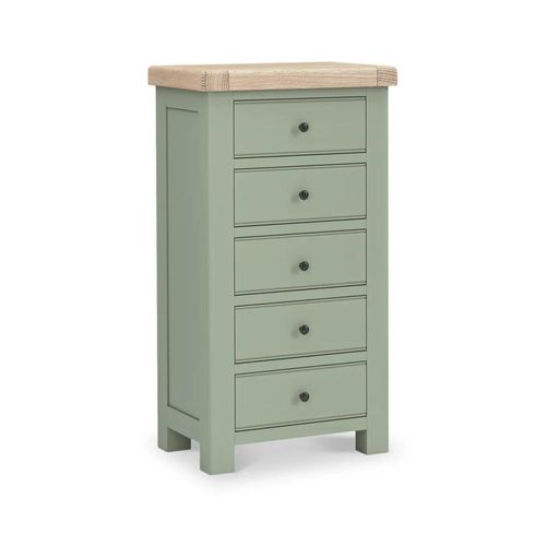 Salcombe Sage Oak 5 Drawer Tallboy Chest
