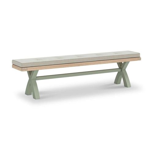 Salcombe Sage Oak and Beige Fabric Dining Bench with Cross Leg