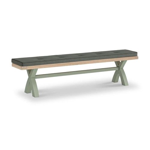 Salcombe Sage Oak and Charcoal Fabric Dining Bench with Cross Leg