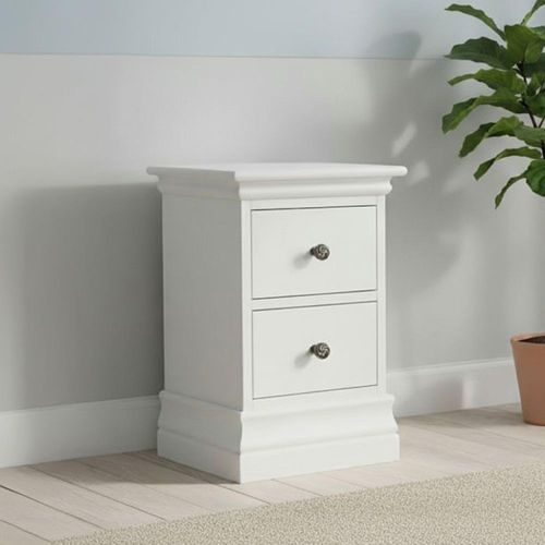 Bordeaux White 2 Drawer Narrow Bedside Cabinet