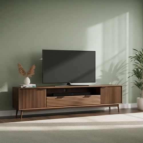 Harley Fluted Dark Wood 190cm TV Unit