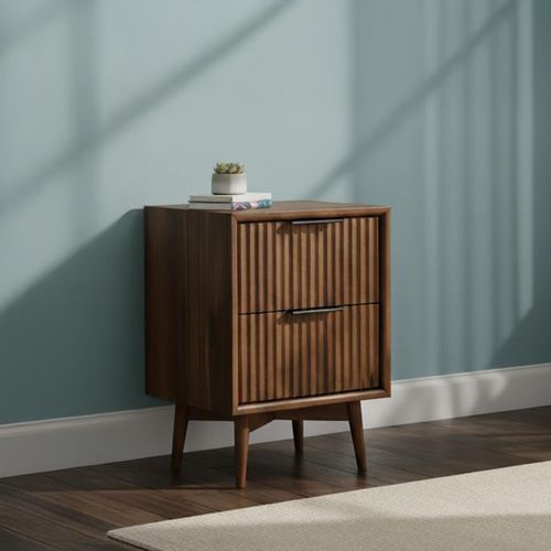 Harley Fluted Dark Wood 2 Drawer Narrow Bedside Cabinet