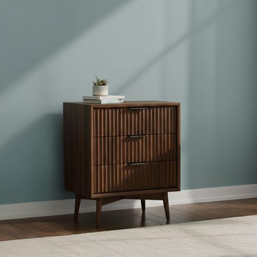 Harley Fluted Dark Wood 3 Drawer Bedside Cabinet