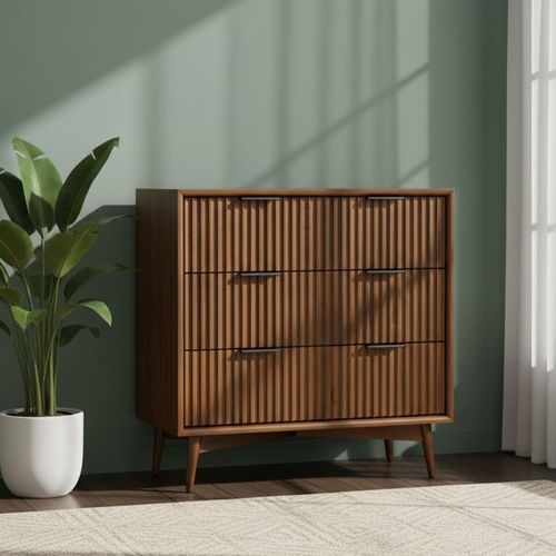 Harley Fluted Dark Wood 3 Drawer Small Chest