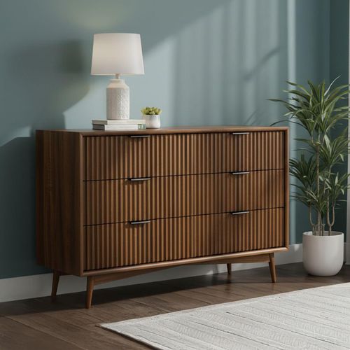 Harley Fluted Dark Wood 6 Drawer Wide Chest