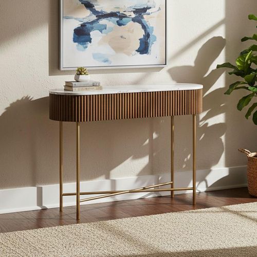Harvard Fluted Curved Console Table with White Marble Top