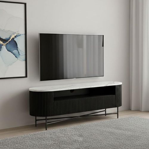 Lucas Black 120cm Fluted Curved TV Unit with White Marble Top
