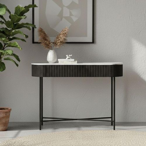 Lucas Black Fluted Console Table with White Marble Top