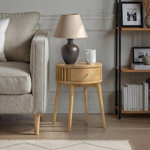 Soho Oak 1 Drawer Slatted Round Side Table