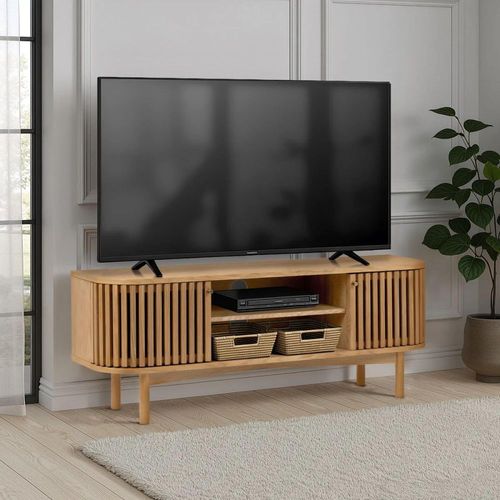 Soho Oak 130cm Slatted Small Storage TV Unit
