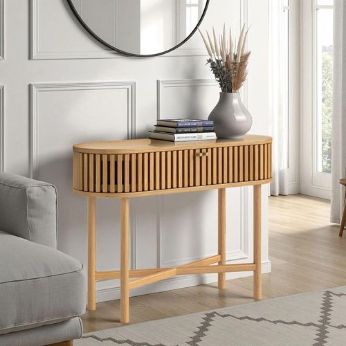 Soho Oak 2 Door Slatted Oval Console Table