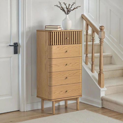 Soho Oak 5 Drawer Slatted Tallboy Chest