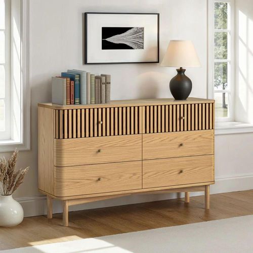 Soho Oak 6 Drawer Slatted Chest