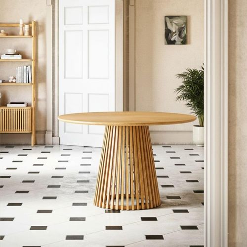 Soho Oak 4 Seater Round Dining Table with Slatted Base - 120cm