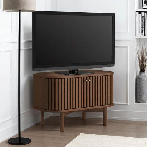 Soho Dark Oak Slatted Corner Storage TV Unit
