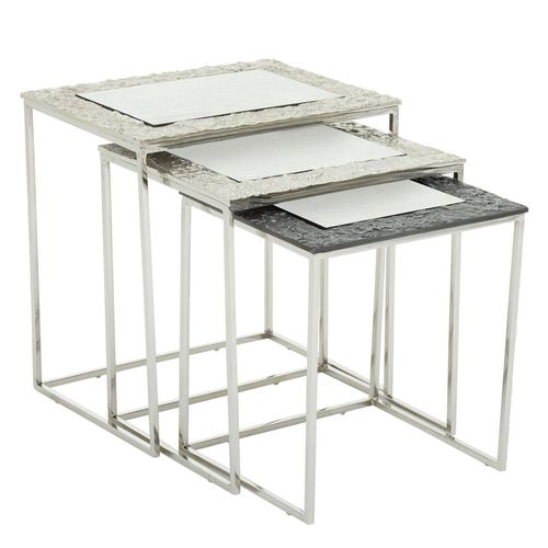Akola Silver Square Nest of 3 Tables 