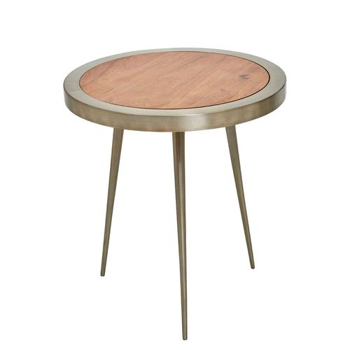 Almora Acacia Wood and Metal Round Side Table