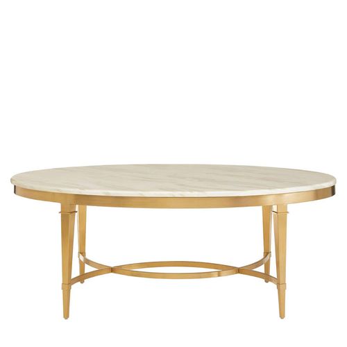 Alvaro White Marble and Gold Metal Oval Coffee Table