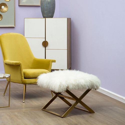 Anafi White Sheepskin Stool