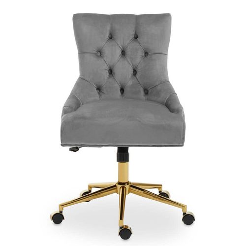 Anita Grey Velvet Office Chair with Gold Base