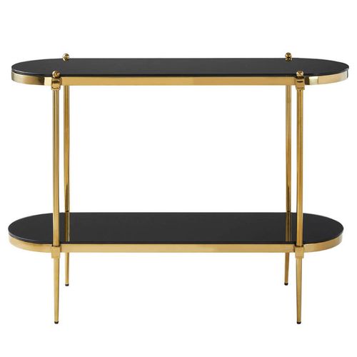 Arezzo Black Glass and Gold Metal Oval Console Table with Shelf