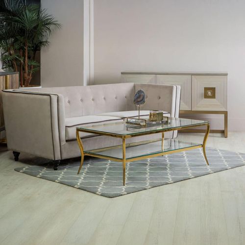 Arezzo Clear Glass and Gold Metal Base Coffee Table with Shelf