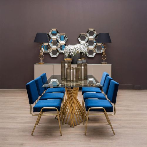 Arezzo Clear Glass 6 Seater Dining Table with Gold Base - 180cm