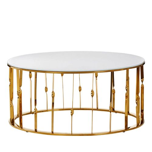 Arezzo White Glass and Gold Metal Oval Coffee Table