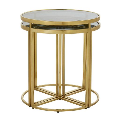 Axis Clear Glass and Gold Metal Nest of 5 Tables 