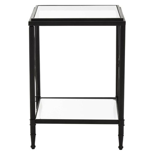 Axis Clear Glass and Black Metal Square Side Table 