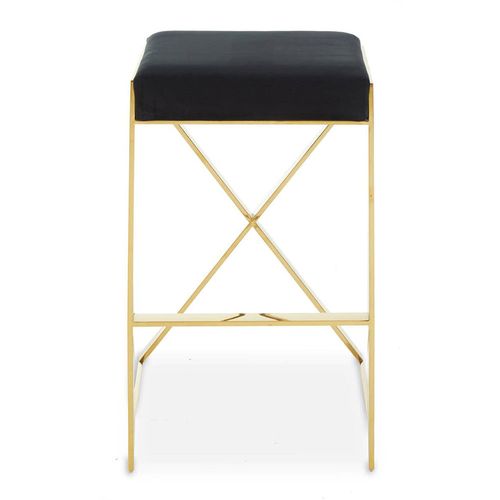 2 x Azalea Black Velvet Fabric and Gold Metal Barstool