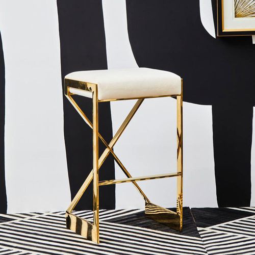2 x Azalea Ivory Fabric Barstool with Gold Base