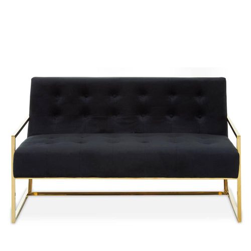 Azalea Black Velvet Fabric and Gold Metal 2 Seater Sofa