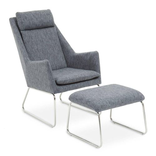 Azalea Grey Fabric Lounge Chair with Footstool