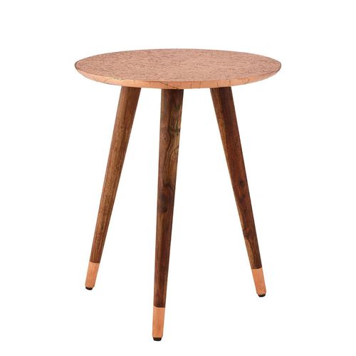 Boho Copper Carved Round Side Table