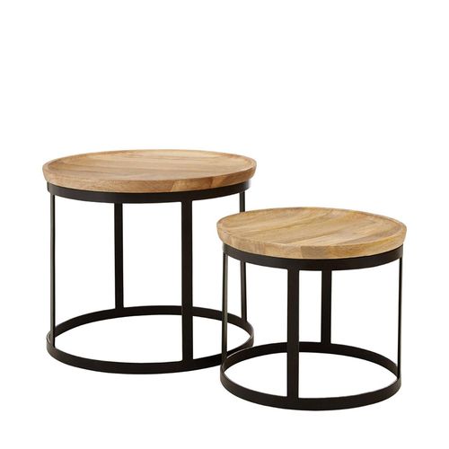 Boho Natural Mango Wood Round Nest of 2 Tables